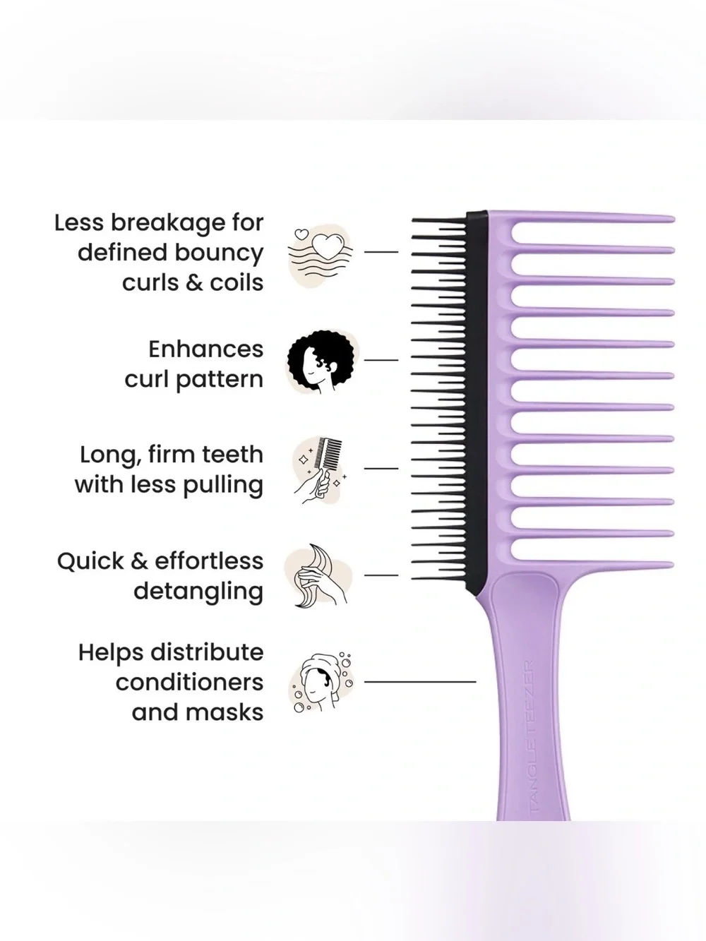 Tangle Teezer The Wide Tooth Comb for Curly Hair One Size Lilac Brand New in Box